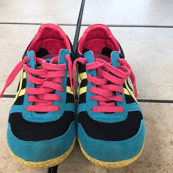 pink blue and yellow shoes